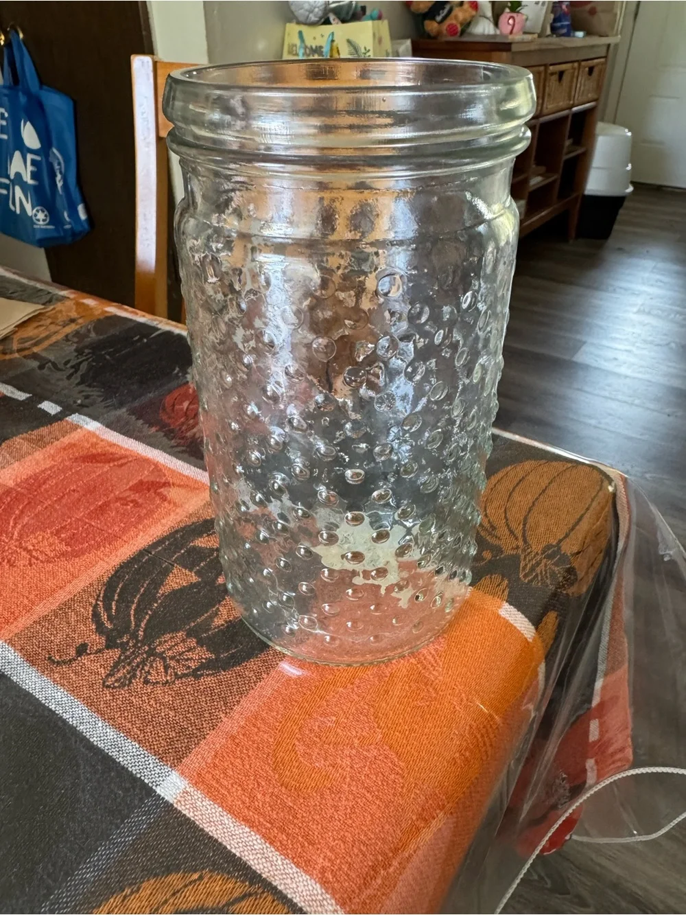 Clear Textured Glass Vase Jar